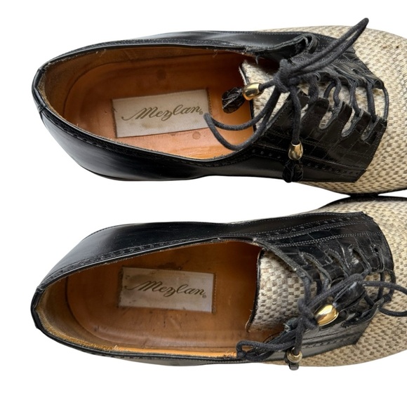 Mezlan Woven Lace Up Cap Toe Oxford Dress Shoes Men’s Size 10.5 Black and Beige - Picture 13 of 16